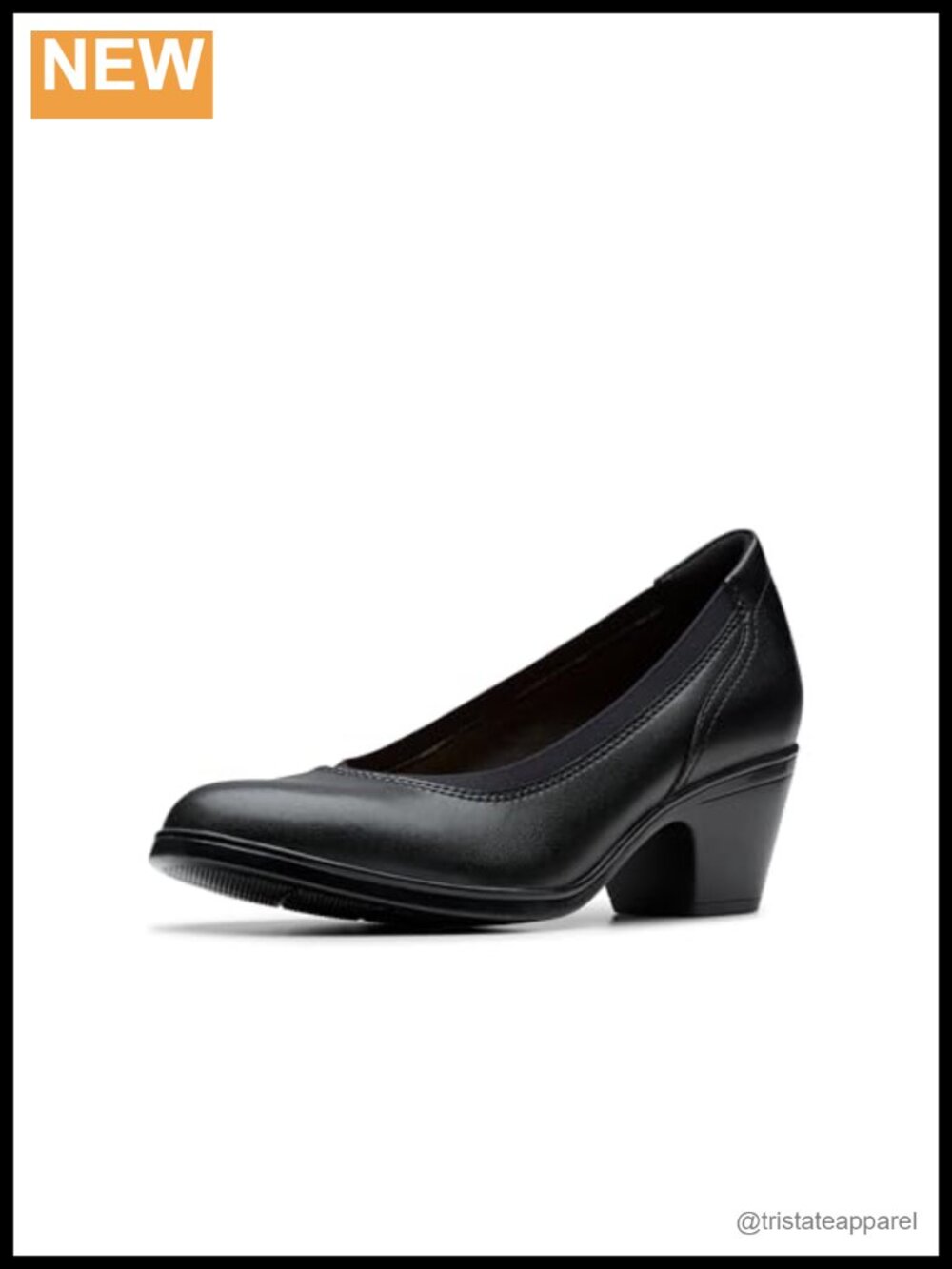 Clarks Emily2 Edyth Leather Block Heel Round Toe Pull-On Comfort Pumps